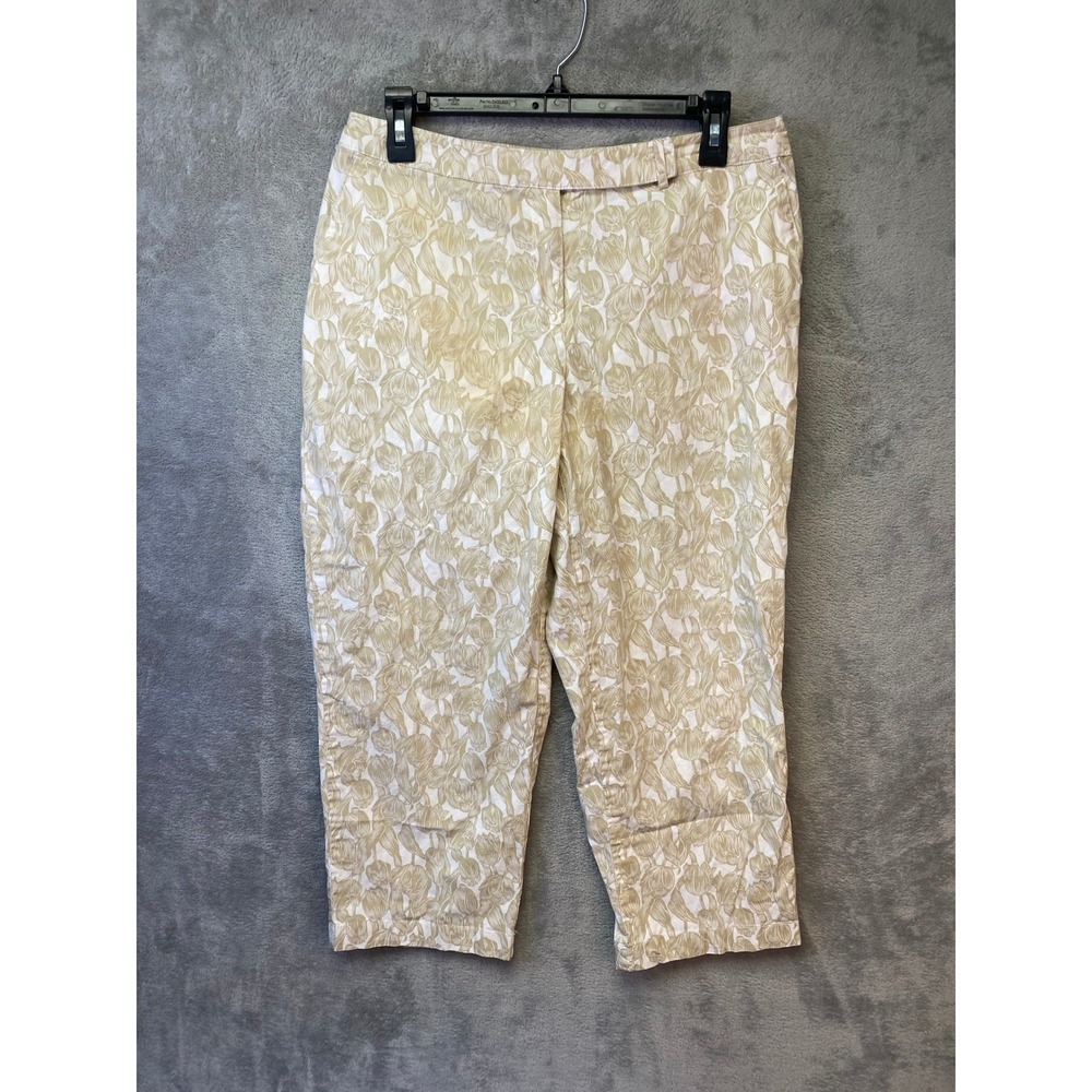 IZOD Petite Floral Tulip Cropped Pants Tan White Size 10P